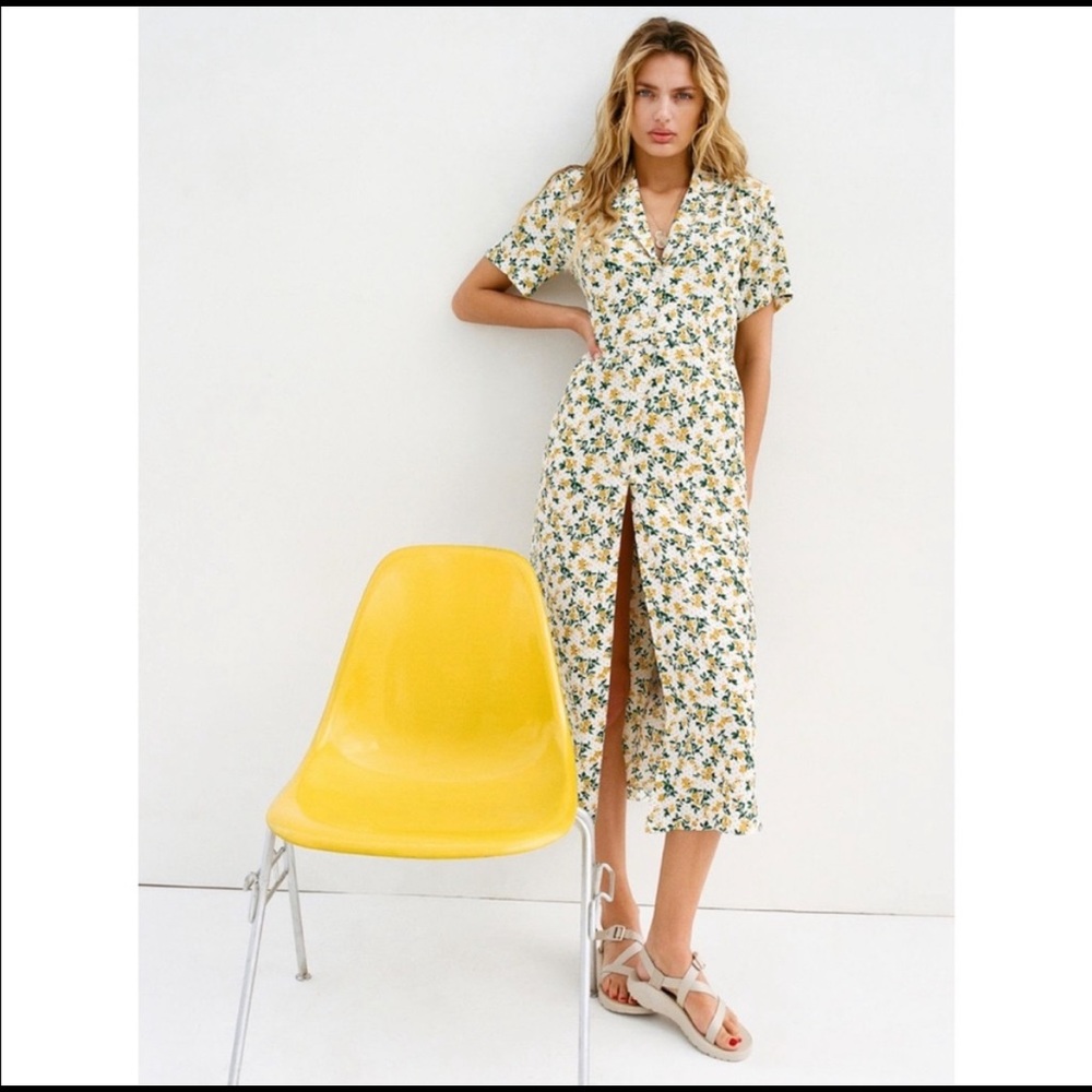 UO Mila Midi Shirt Dress floral and polka dots